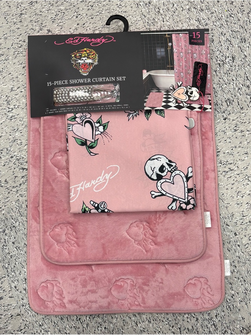 Ed Hardy Pink Tattoo-Print 15-Piece Bath Set